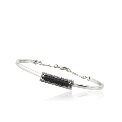 Sand Stone Rhodium Plated and CZ And Blue Stone Rectangle Bangle
