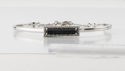Sand Stone Rhodium Plated and CZ And Blue Stone Rectangle Bangle