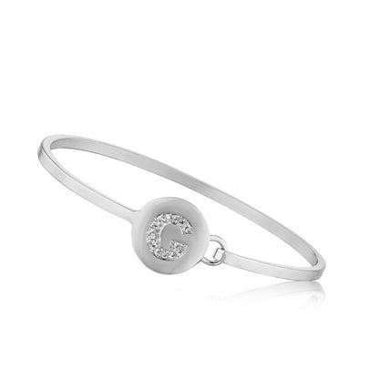 Rhodium Initial Disc Bangle