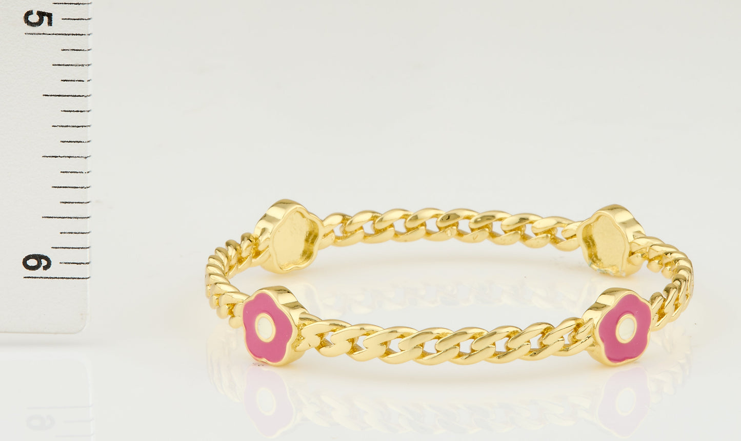 Link Bangle Accented With Enamel Flowers