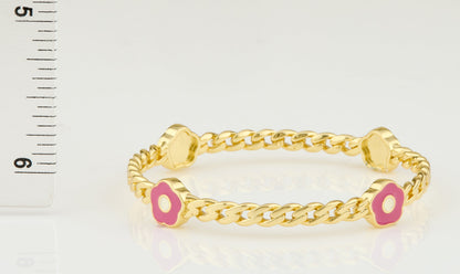 Link Bangle Accented With Enamel Flowers