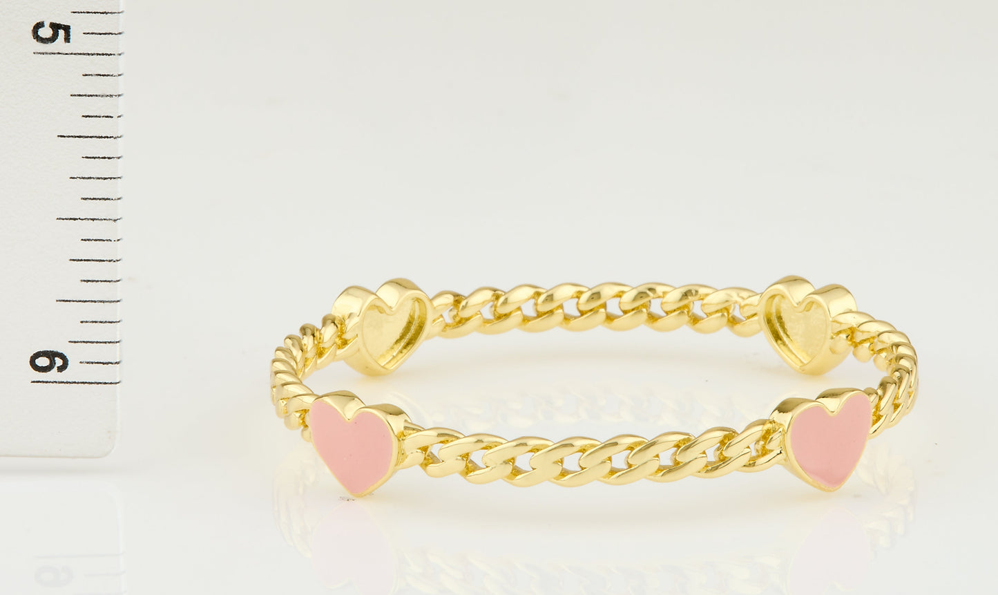 Link Bangle Accented With Enamel Hearts