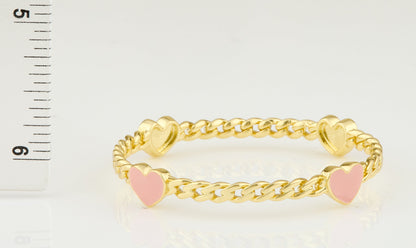 Link Bangle Accented With Enamel Hearts