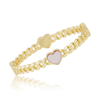 Link Bangle Accented With Mother Of Pearl Hearts
