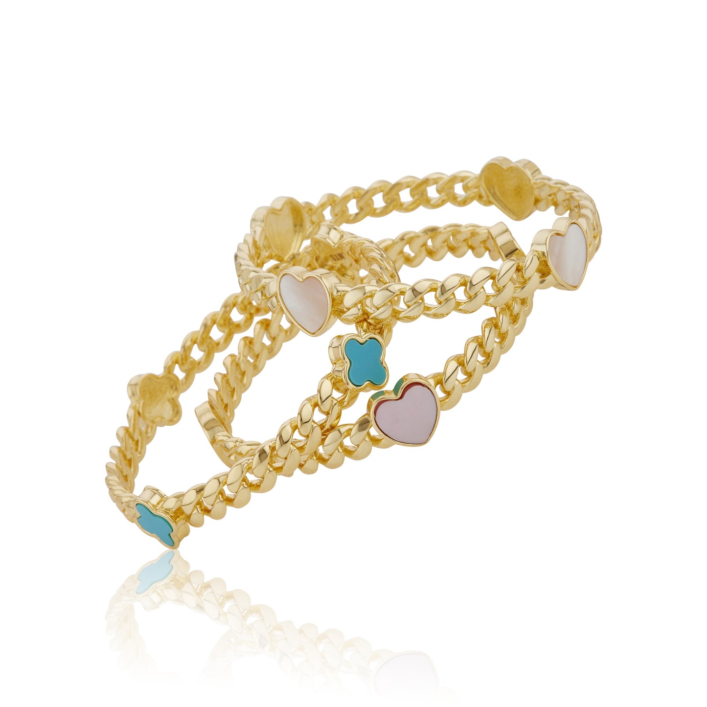 Link Bangle Accented With Mother Of Pearl Clovers