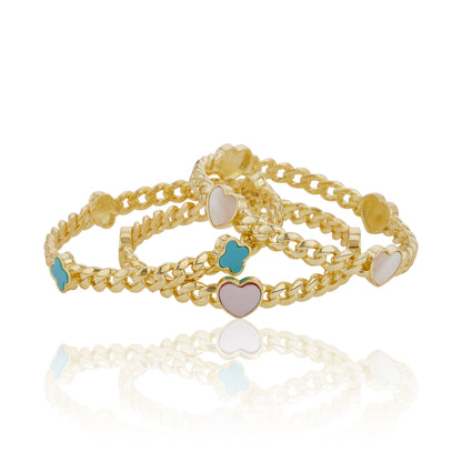 Link Bangle Accented With Mother Of Pearl Hearts