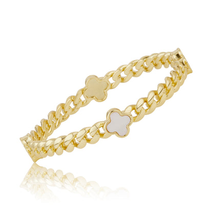 Link Bangle Accented With Mother Of Pearl Clovers