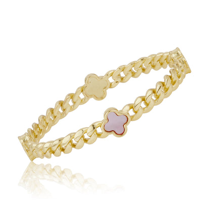 Link Bangle Accented With Mother Of Pearl Clovers