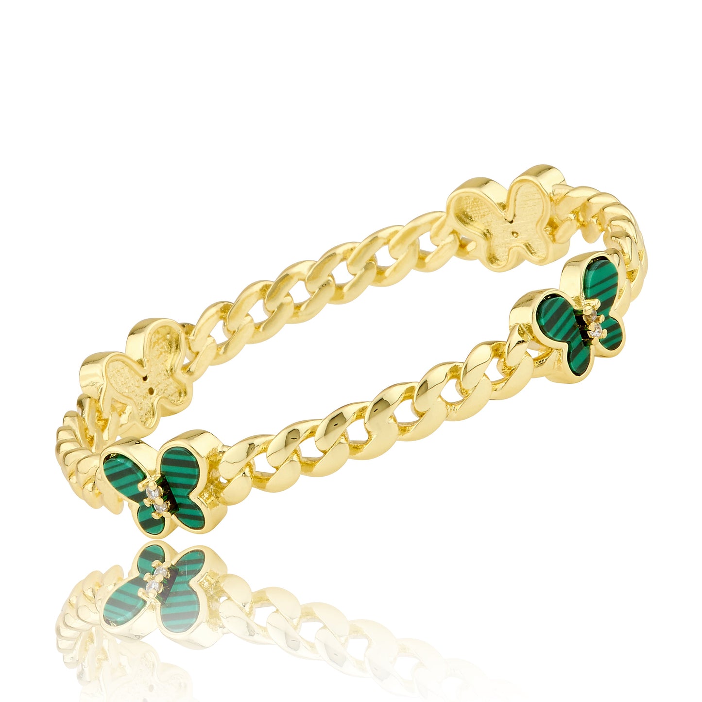 Link Bangle Accented With Cz & Mother Of Pearl Butterflies