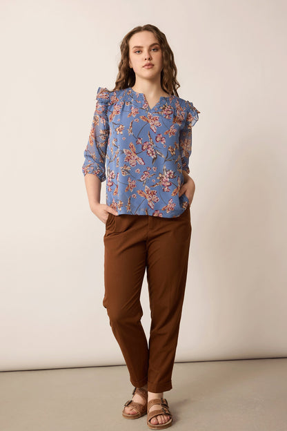 Amanda's Heart Floral Top In Blue