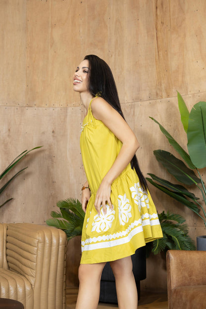 Marigold Muse Accent Dress In Olive Green
