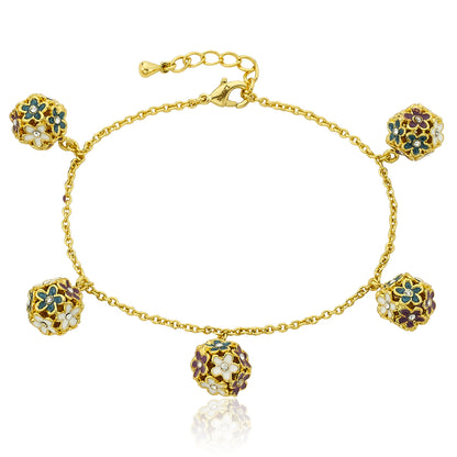 Enamel Flower Cluster Ball Bracelet