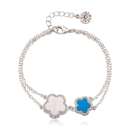LMTS Classic!  Cz Framed Large Flower & Small Flower Double Strand Chain Bracelet