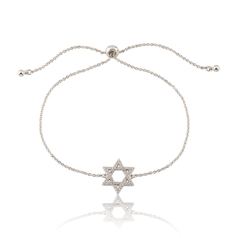 LMTS Classic! 14K Gold Plated Cz Star Of David Bolo Chain Bracelet