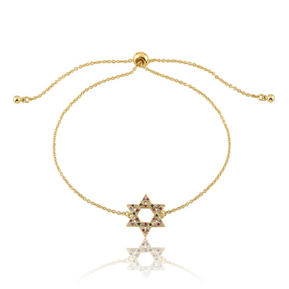 LMTS Classic! 14K Gold Plated Cz Star Of David Bolo Chain Bracelet