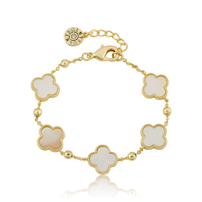 14K Gold Plated 4 Clover Station Bead Chain Bracelet