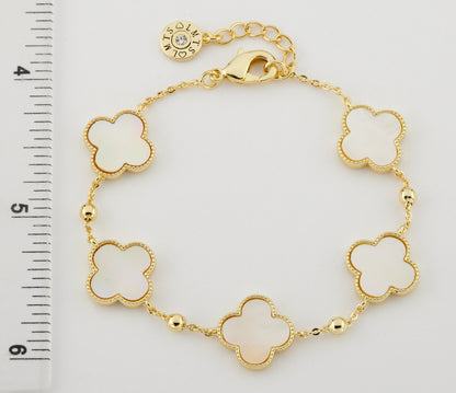 14K Gold Plated 5 Clover Station Bead Chain Bracelet