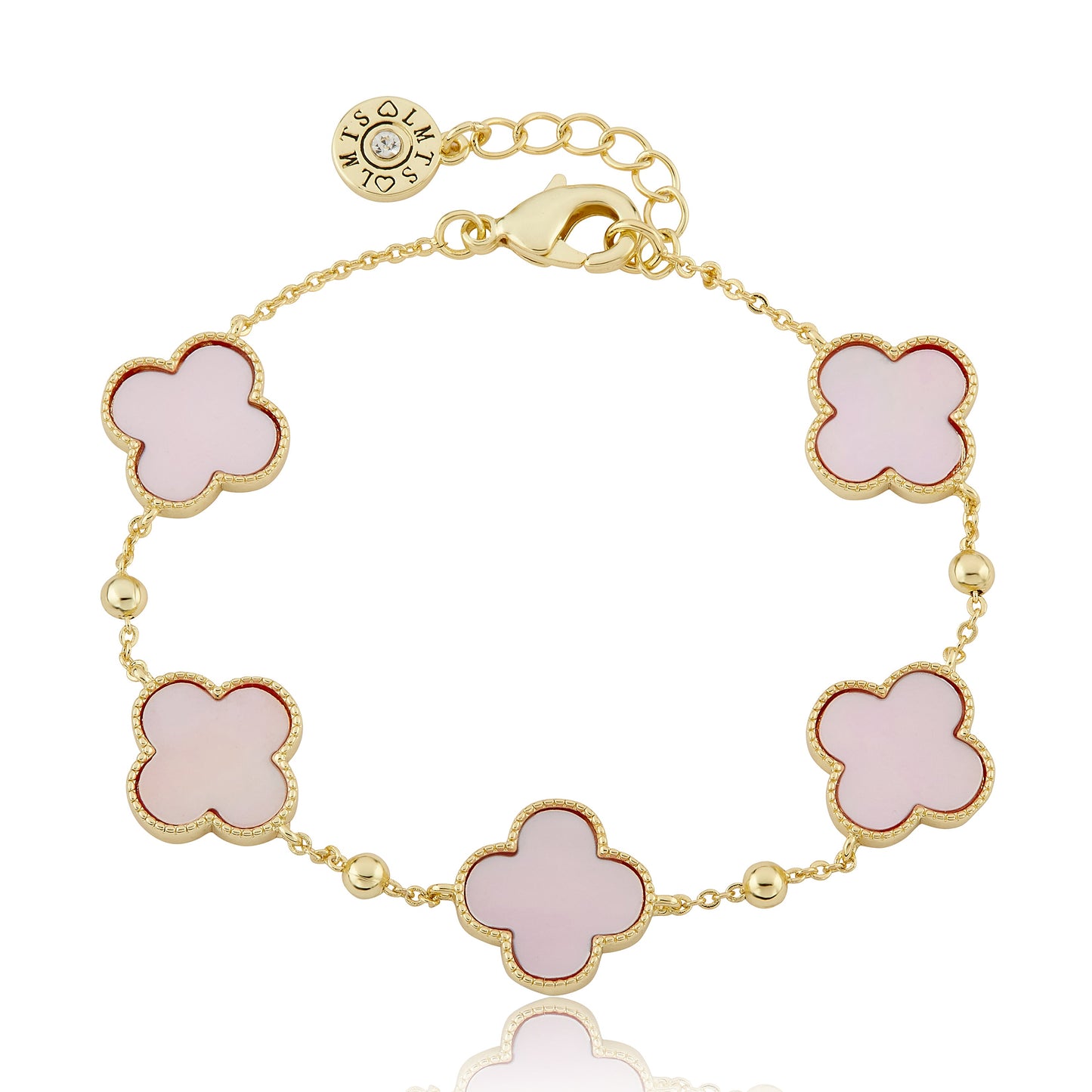 14K Gold Plated 5 Clover Station Bead Chain Bracelet