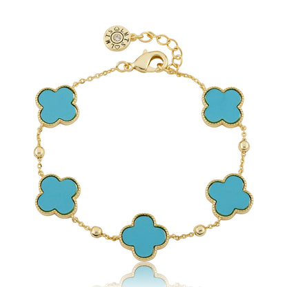 14K Gold Plated 5 Clover Station Bead Chain Bracelet