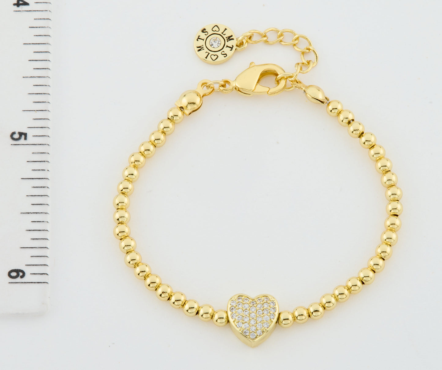 LMTS Classic! 14K Gold Plated Bead & Cz Heart Wire Bracelet