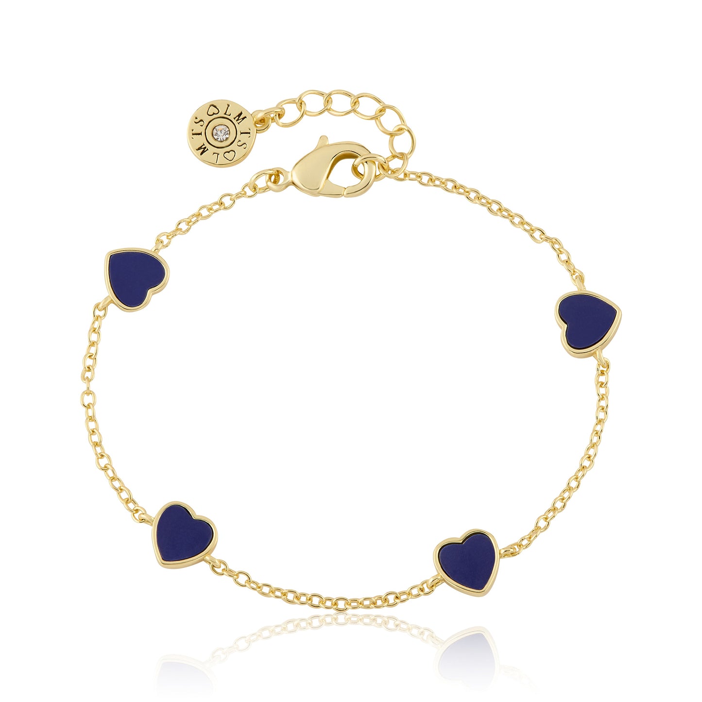 14K Gold Plated 7mm Heart Station Chain Bracelet