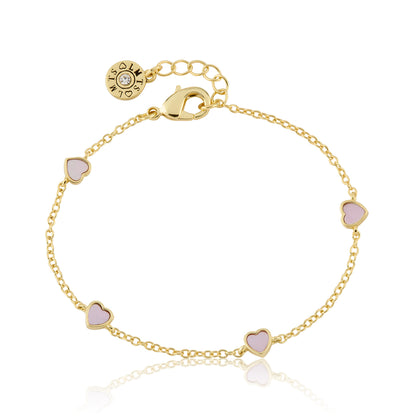 14K Gold Plated 5mm Heart Station Chain Bracelet