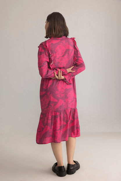 Spring Carnival Ruffle Dress in boysenberry color