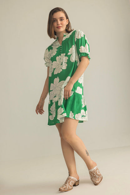 Minted Bloom Mini Dress in Green Daisy