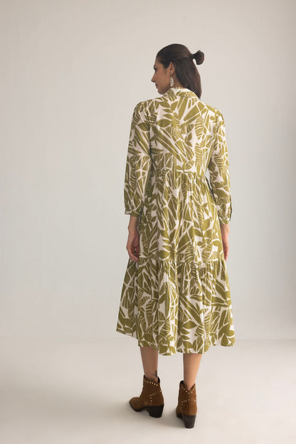 Grid & Grace Midi Dress in Olive Green