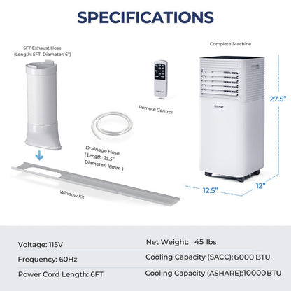 10000 BTU Air Cooler with Fan and Dehumidifier Mode