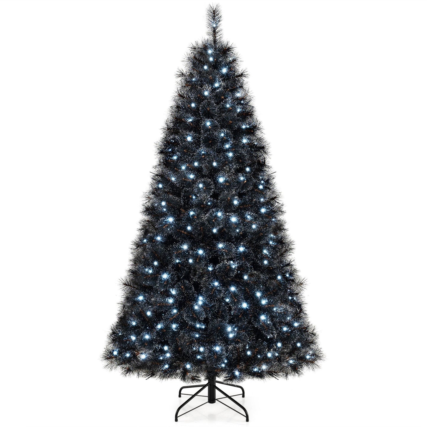 6/7/8 Feet Black Artificial Halloween Christmas Tree with PVC Branch Tips and 210/320/450 Cool White LED Lights