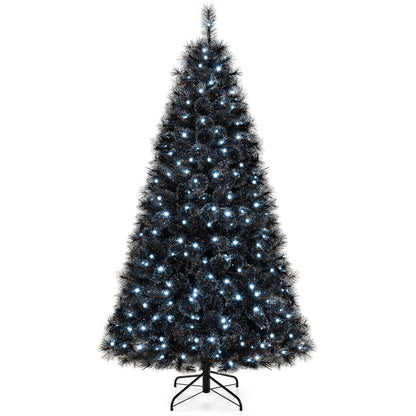 6/7/8 Feet Black Artificial Halloween Christmas Tree with PVC Branch Tips and 210/320/450 Cool White LED Lights
