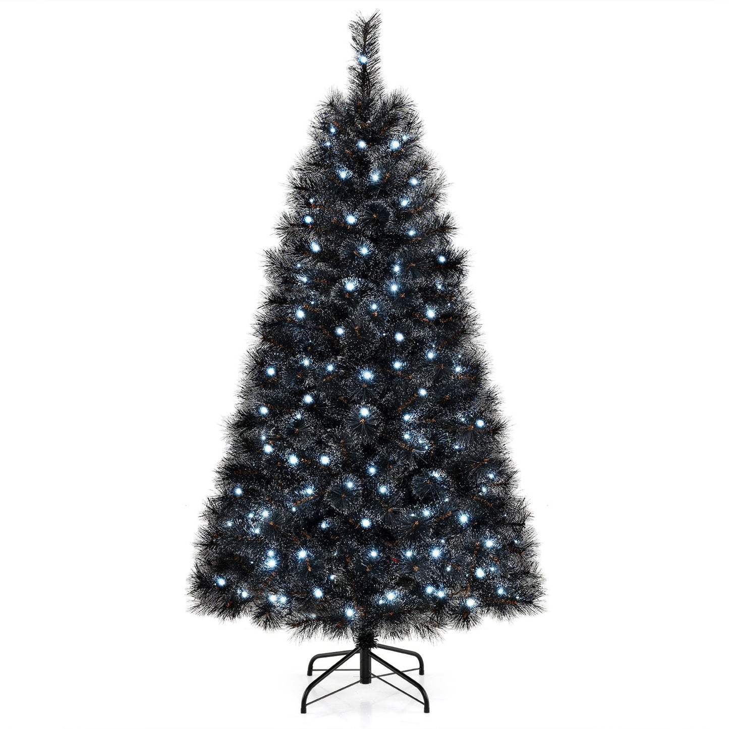 6/7/8 Feet Black Artificial Halloween Christmas Tree with PVC Branch Tips and 210/320/450 Cool White LED Lights