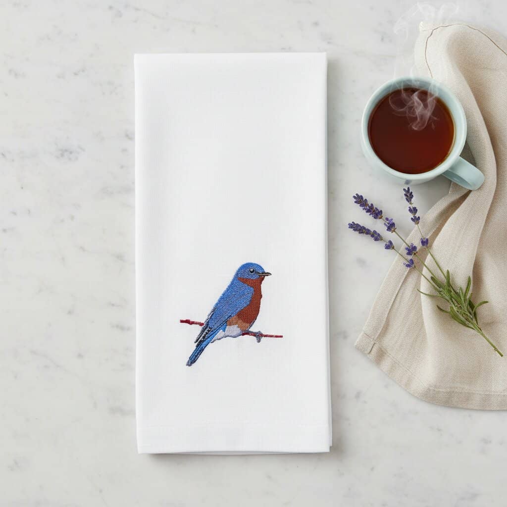 100% Cotton Tea Towels with Bird Embroidery - Kitchen Towels