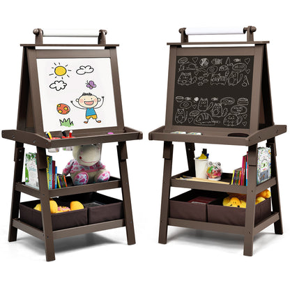 3 in 1 Double-Sided Storage Art Easel-Brown