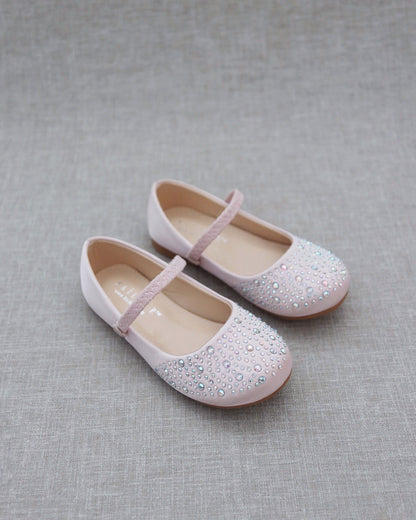 Satin Maryjane Flats with Rhinestones Embellishment