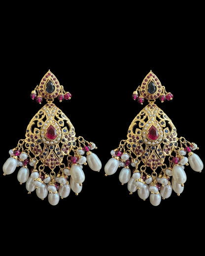 SN21 Ruby sapphire and fresh water pearl necklace with earrings in gold plated silver ( READY TO SHIP)