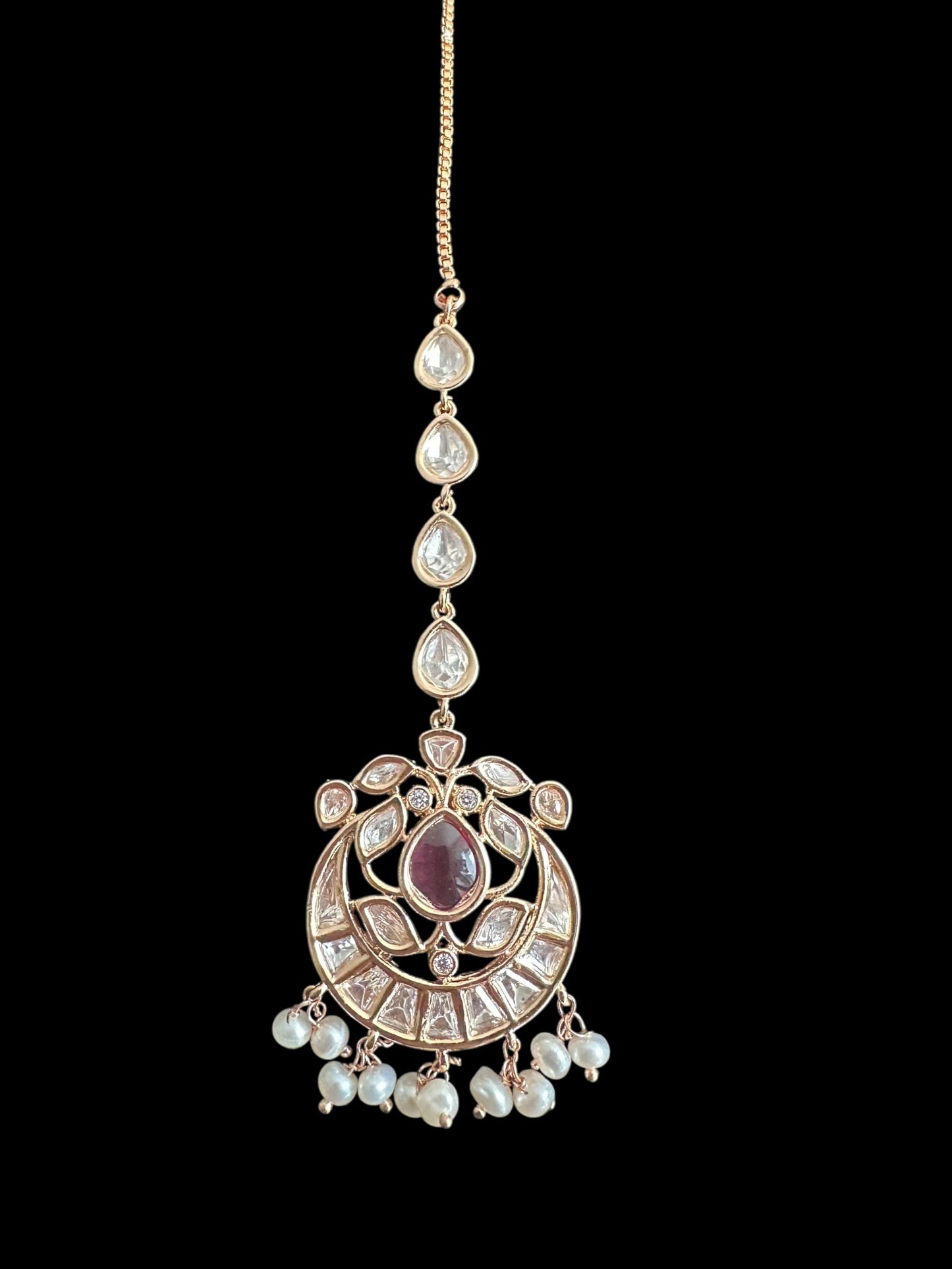BR505 Zoyana Bridal necklace with earrings tika in fresh water pearls ( READY TO SHIP  )