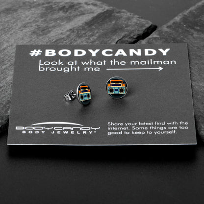 Retro Boombox Stud Earrings by Onyx O