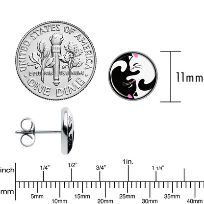 Cute Kitty Cat Yin Yang Stud Earrings by Onyx O