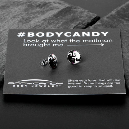 Cute Kitty Cat Yin Yang Stud Earrings by Onyx O
