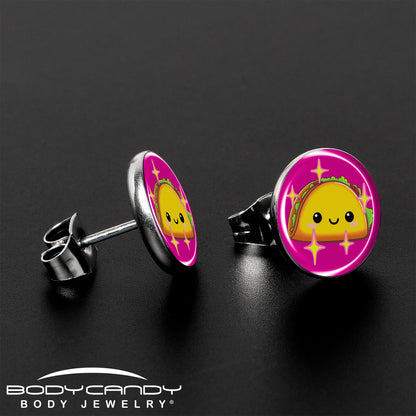 Mexican Fiesta Cute Taco Stud Earrings by Onyx O