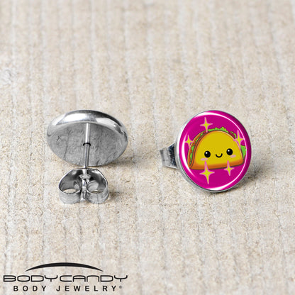 Mexican Fiesta Cute Taco Stud Earrings by Onyx O