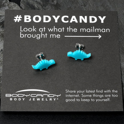 Blue Acrylic Stegosaurus Dinosaur Stud Earrings