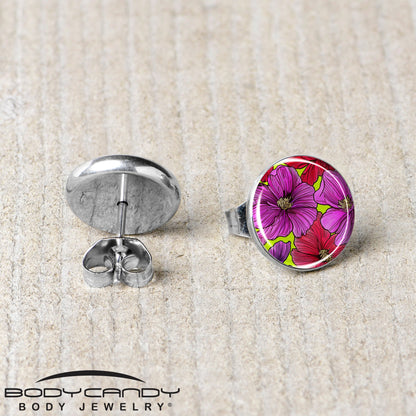 Blossom Creation Tropical Floral Flowers Stud Earrings by Onyx O