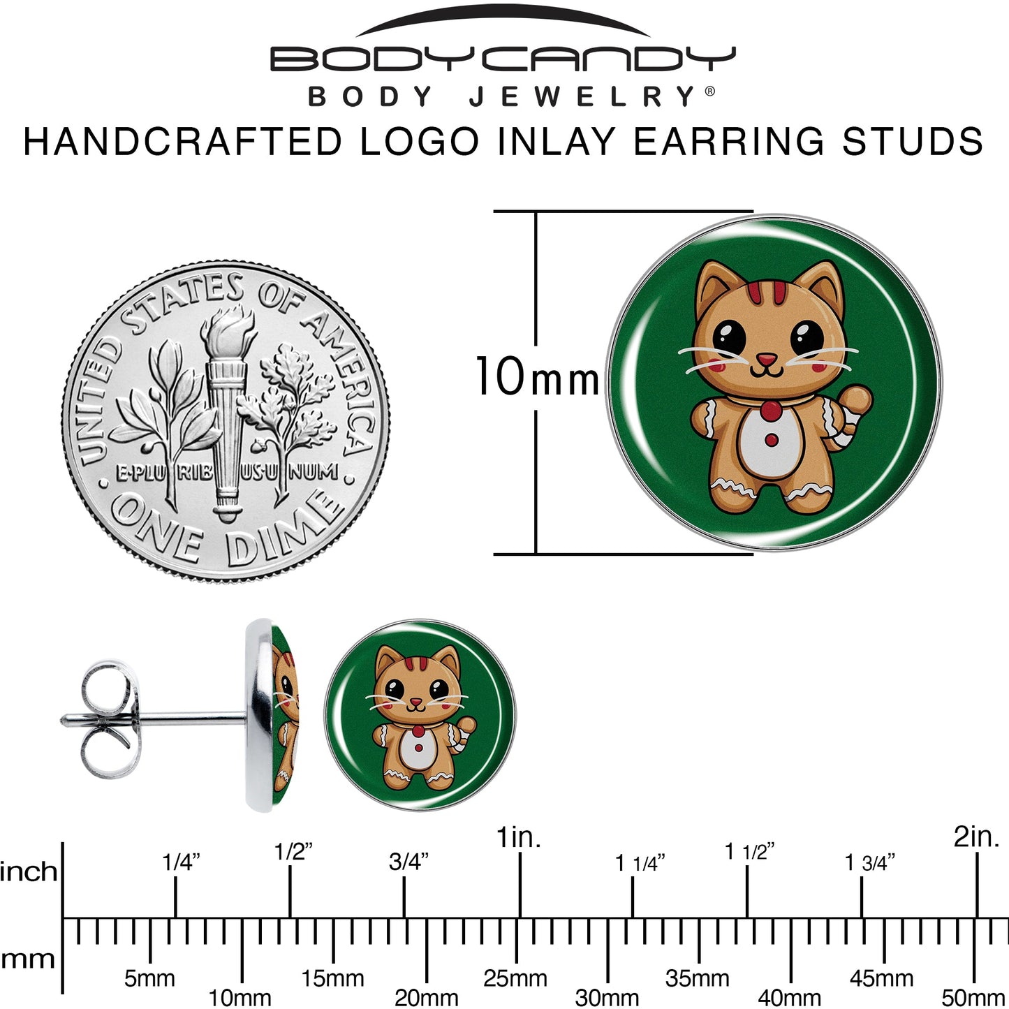 Christmas Holiday Gingerbrread Kitty Cat Stud Earrings by Onyx O