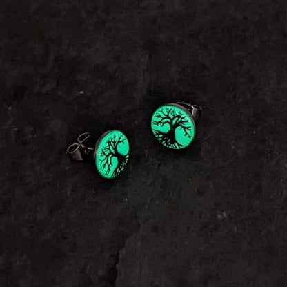 Stainless Steel Tree of Life Glow in the Dark Stud Earrings by Onyx O