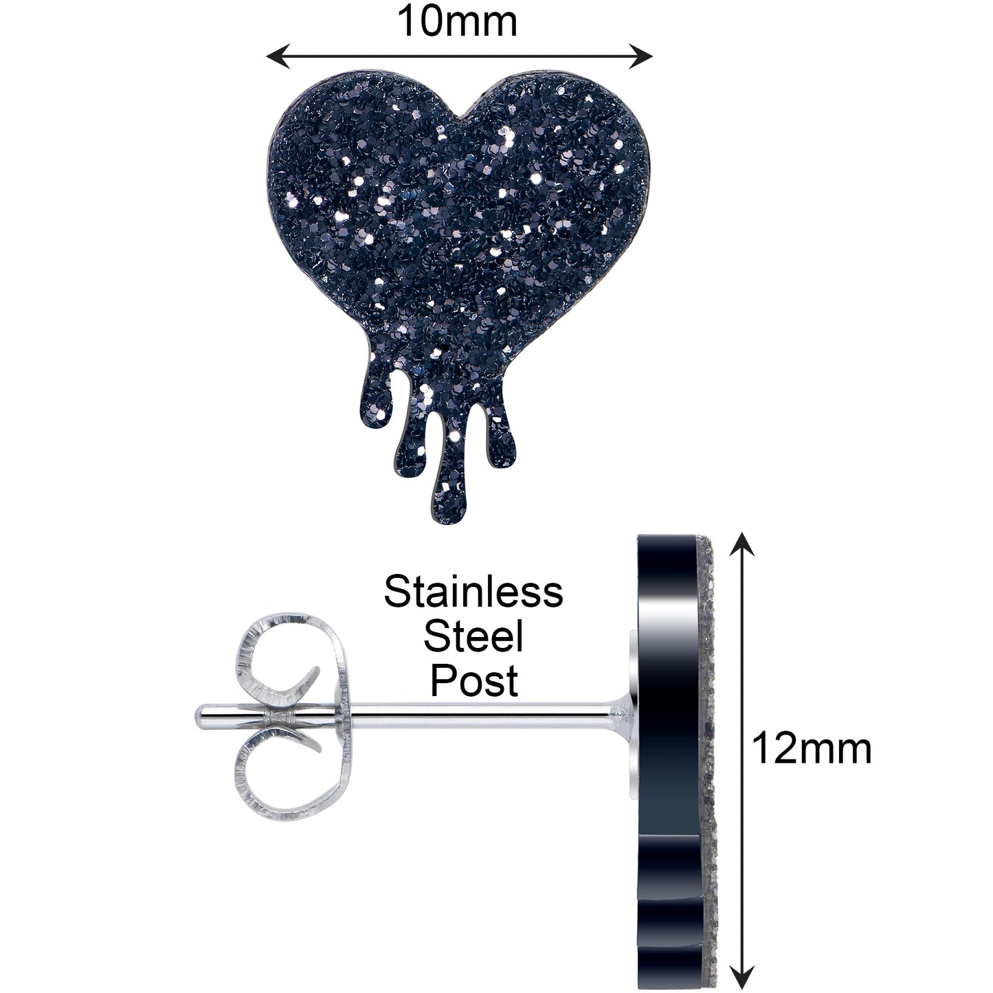 Glitter Melting Heart Stud Earrings