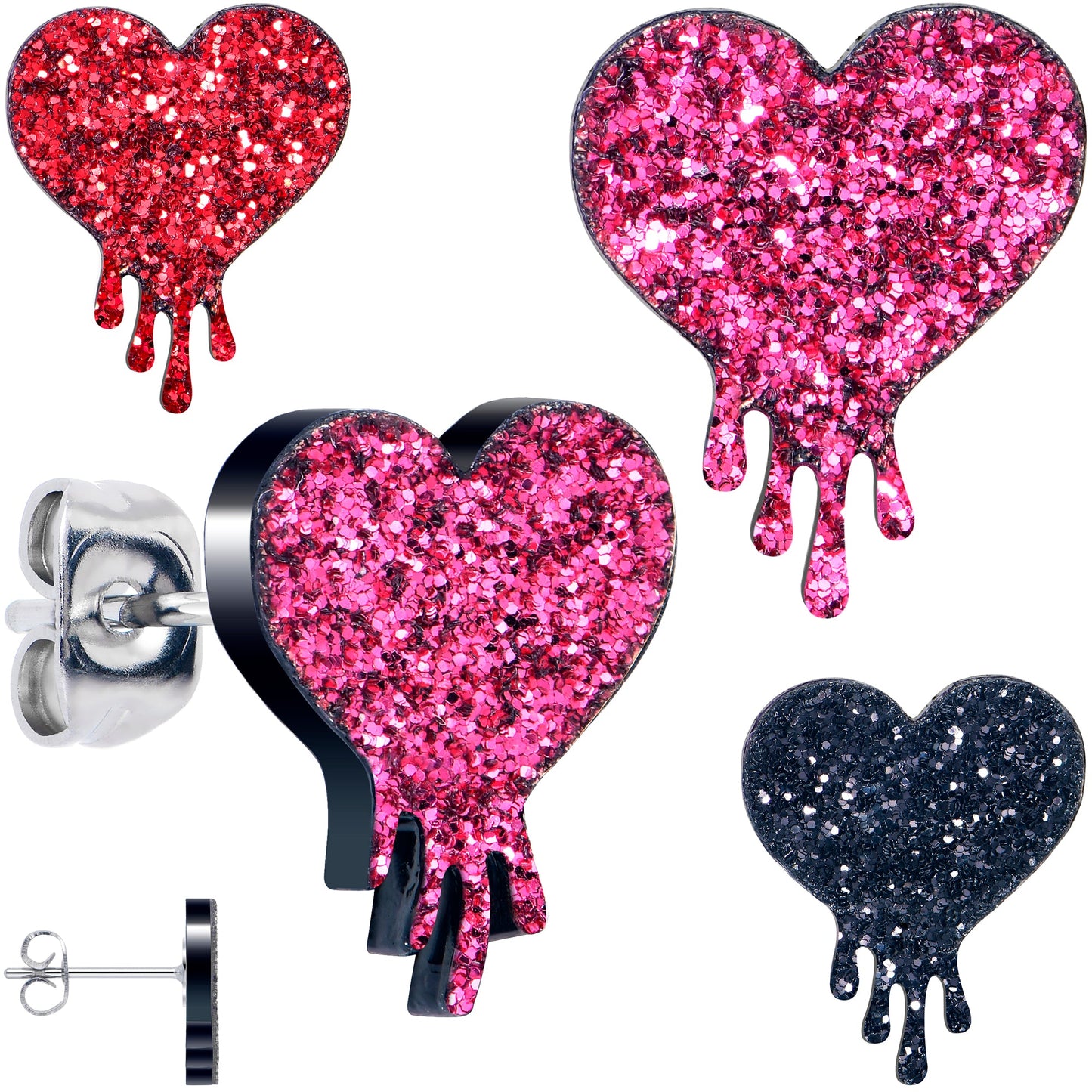 Glitter Melting Heart Stud Earrings