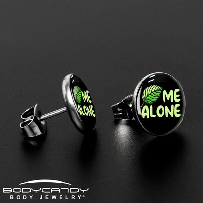 Black Green Leaf Me Alone Stud Earrings by Onyx O